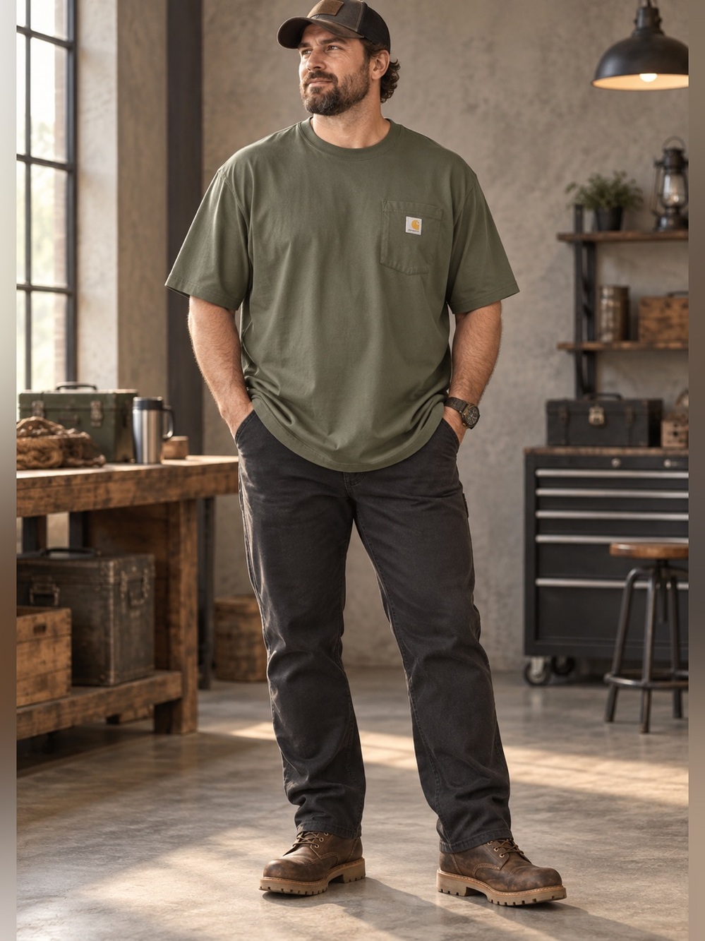 Carhartt Men’s 2XL Tall Olive Green Loose Fit Pocket T-Shirt